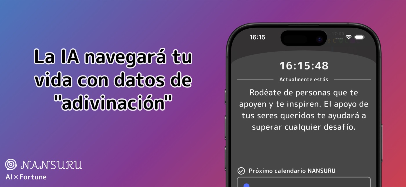 Pantalla de NANSURU con la fortuna y las acciones sugeridas por hora