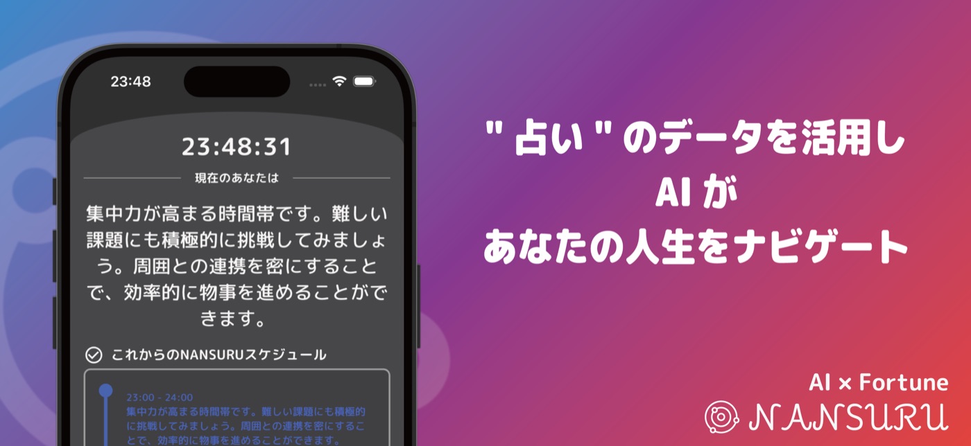 時間帯ごとの運勢と行動指針を表示するナンスルの画面